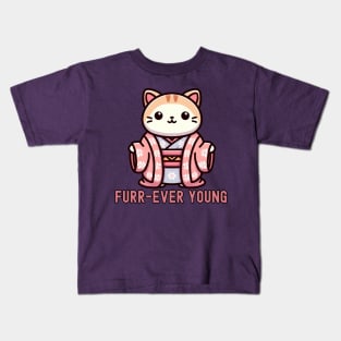 Forever Young Funny cat Kids T-Shirt